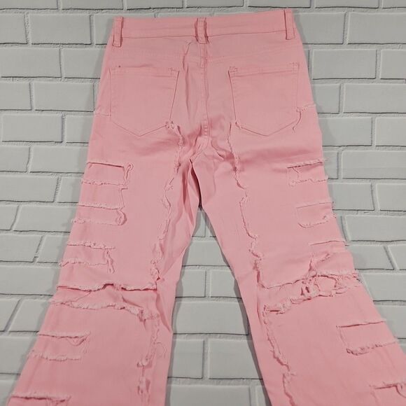 Women's Straight-leg Pants Embroidered Fashion I Stretch Patchwork Jeans Pink - Picture 3 of 12